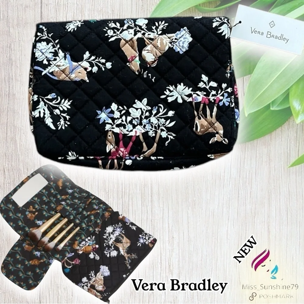Vera Bradley NEW - Brush & Cosmetic case - Merry Mischief  - HTF pattern
